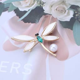 Parel Libelle Broche Pin Groen Kristal Insect Libelle Pin Elegant Bruidsboeket Broche Sierlijke Parel Strass Libelle Vliegen Revers Pin Kleding Accessoires Sieraden Voor Vrouwen, — thumbnail 4
