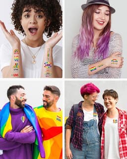 6 stuks regenboog-reversspelden, wordt geleverd met 10 tattoo-stickers, regenboog-reversspelden, voor truien, sjaals, jurken, kostuums, tassen — thumbnail 3