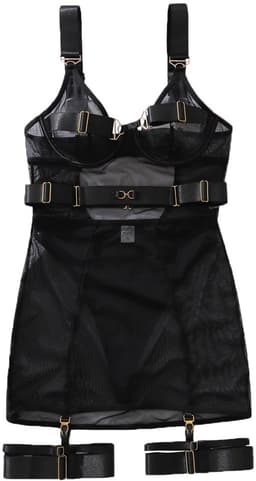Luxe Lingerieset – Lingerie Erotisch – Sexy Lingerie – 4-delige set – Zwart Mesh – Lingerie Setje – Verleidelijke Body met Jarretels & Transparant Rokje – Sexy Lingerie – Chique Jurkje – Luxe –Boudoir Look – Kinky – Erotisch – Zwart – Maat XS, S, M — thumbnail 5