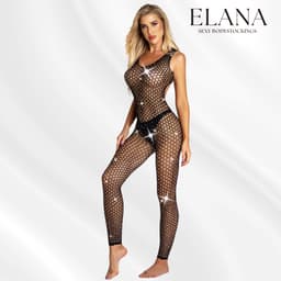 Elana Ella – Visnet Bodystocking met Strass & Open Kruis – Erotische Lingerie – Catsuit – S t/m XL – Sexy Dames Lingerie — thumbnail 9