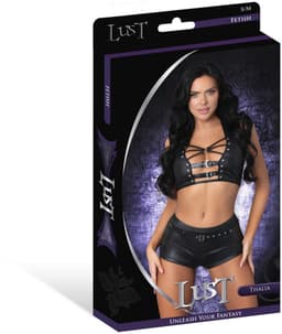 Male Power Sexy Thalia - Haltertop en Shorts met Ringen en Studs - L/X erotisch herenondergoed - Zwart — thumbnail 3