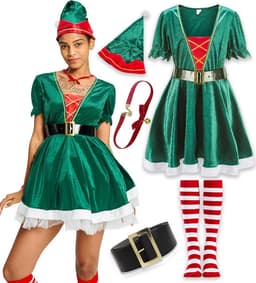 Kerst Jurk Elf Kostuum voor Dames Inclusief Accessoires Feestelijk Rollenspel — thumbnail 1