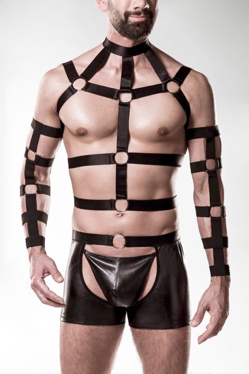 Grey Velvet - Harness Set Kledingset - S/M - Zwart — afbeelding 1