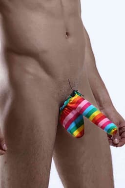 Heren String Regenboog Strepen - Mannen Pouch Underwear Gekleurd - Pride String voor Mannen - Elastische Heren Ondergoed - One Size - Feest Lingerie - La Nuita — thumbnail 2