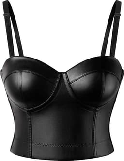 Gothic Steampunk Corset Vrouwen Vintage Faux Leer Bustier Top Zwart — thumbnail 1