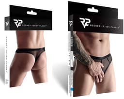 LINGERIE OUTLET Men's Thong Made of Elastic Mesh black 2XL — thumbnail 3