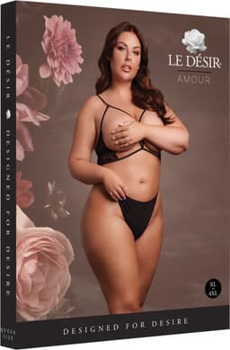 Open Cup Triangle Bra with Lace and Adjustable Sliders - Plus Size - Black — thumbnail 3