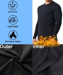 Thermoshirt voor heren, lange mouwen, fleecevoering, herfst en winter, warm bovenstuk, lange mouwen, voor voetbal, skiën, wintersport — thumbnail 4