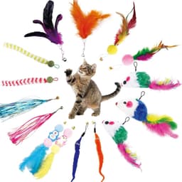 Kattenspeelgoedset met veren, 15-delige interactieve kattenhengelaccessoires met reserveonderdelen, muizen en linten voor huiskatten — thumbnail 1