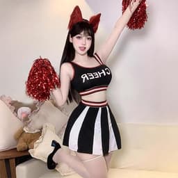 Dames Cheerleader Kostuum, Sportieve Pom-Pom Girl Outfit met Korte Top en Rok, Aansluitende Voetbal- en Scheidsrechterstijl, One Size Maat 36-48, voor Cosplay, Themafeesten en Halloween — thumbnail 4