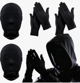 2 zwarte halloweenmaskers, volgelaatsmaskers, set met 2 zwarte handschoenen, masker Halloween, heren en dames, gezichtsloos horrormasker voor Halloween, carnaval, maskerade, themafeest — thumbnail 1