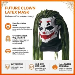 Robot Clown Joker Masker met Groene Pruik – Eng Halloween Masker Volwassenen – Griezelig Cosplay Masker – Maskerbal – Spookhuis – Kostuum Accessoire — thumbnail 2
