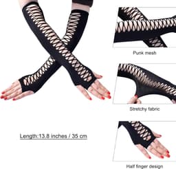 Distressed Glove, Black Punk Ripped Torn Gloves, Fingerless Mesh Gloves, Costume Handschoenen voor Cosplay Halloween — thumbnail 5