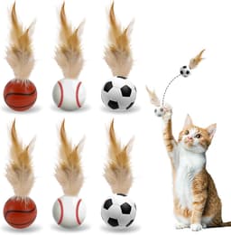 6 stuks springende kattenbal met veer, interactief kattenspeelgoed, veer, springballen voor katten, springballen voor interactief, training, jagen, slaan — thumbnail 1