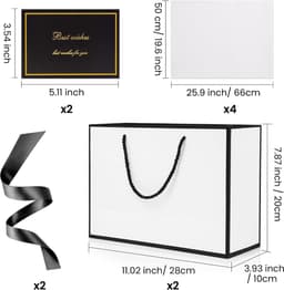 Zwart-witte geschenkzakjes, set van 2 stuks met 4 zijdepapier en 2 wenskaarten — thumbnail 2