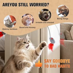 Kattenspeelgoed, 3 stuks piepende muis, hangende deur, kattenspeelgoed met gevederde staart voor verveling, angst, leuk interactief deurframe, kittenspeelgoed voor binnen, oefening — thumbnail 5