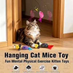 Kattenspeelgoed, 3 stuks piepende muis, hangende deur, kattenspeelgoed met gevederde staart voor verveling, angst, leuk interactief deurframe, kittenspeelgoed voor binnen, oefening — thumbnail 4