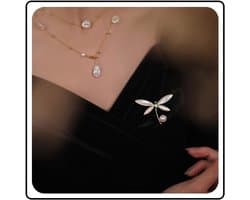 Parel Libelle Broche Pin Groen Kristal Insect Libelle Pin Elegant Bruidsboeket Broche Sierlijke Parel Strass Libelle Vliegen Revers Pin Kleding Accessoires Sieraden Voor Vrouwen,