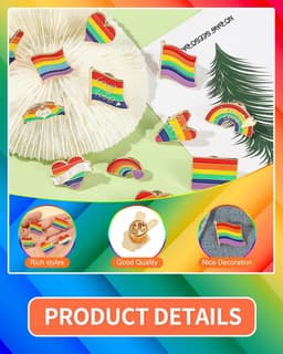 6 stuks regenboog-reversspelden, wordt geleverd met 10 tattoo-stickers, regenboog-reversspelden, voor truien, sjaals, jurken, kostuums, tassen — thumbnail 5