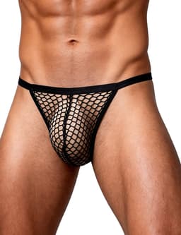 Sexy Herenslip Visnet - Fishnet – Transparante String mannen – Erotische Stretch Mesh Ondergoed - Gay – Hetero – BDSM look - Valentijnsdag - kleur Zwart - Maat S/M — thumbnail 4