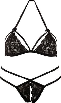 Cottelli Collection – Lingerie Set met Erotische Ondertoon Open String en Losse Cups – Maat M - Zwart — thumbnail 6