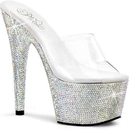 Pleaser - BEJEWELED-701DM Muiltjes - Paaldans schoenen - 40 Shoes - Zilverkleurig/Transparant — thumbnail 1