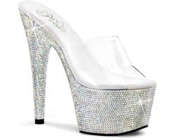 Pleaser - BEJEWELED-701DM Muiltjes - Paaldans schoenen - 40 Shoes - Zilverkleurig/Transparant