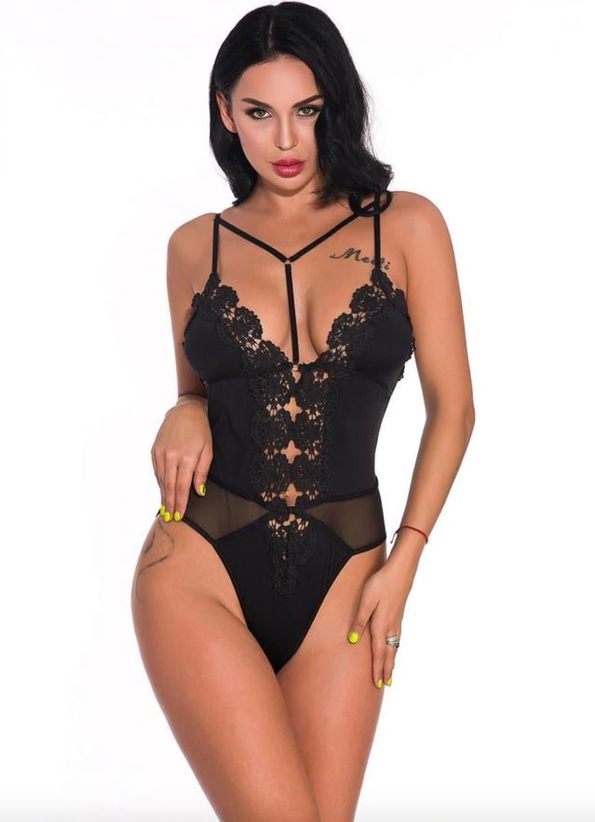 Zwarte kanten halter body / Fiona Black — afbeelding 1