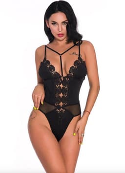 Zwarte kanten halter body / Fiona Black — thumbnail 1
