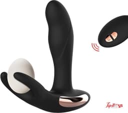 TipsToys® Prostaat Vibrator met Afstandsbediening - Cockring & Penis ring - Verwarmende Buttplug & Prostate Massager - 7 Stille Standen - Sex Toys voor Mannen, Koppels & Beginners - P Spot Stimulator - Vibrerende Dildo Anaal - Zwart — thumbnail 1