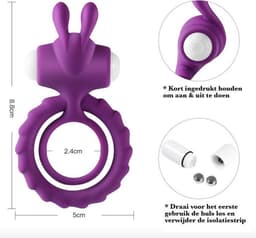 Quick Relief Duo Rabbit Vibrator™ - Cockring - Cock Ring Vibrerend - Penis Ring - Sex Toys voor Mannen en Vrouwen - Verstelbaar - Siliconen — thumbnail 3