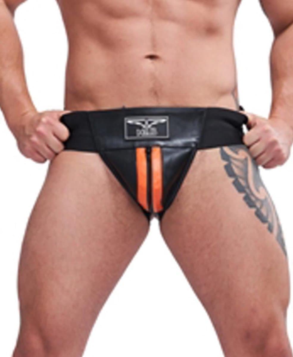 Mister B leren premium jockstrap met oranje bies -  small — afbeelding 1