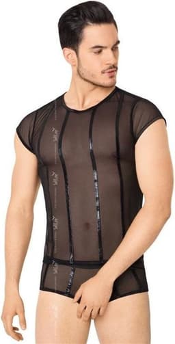 Wetlook heren -shirt en slip met netstof details- zwart M/L — thumbnail 1