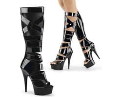 EU 37 = US 7 | DELIGHT-600-49 | 6 Heel, 1 3/4 PF Knee High Gladiator Boot, Back Zip