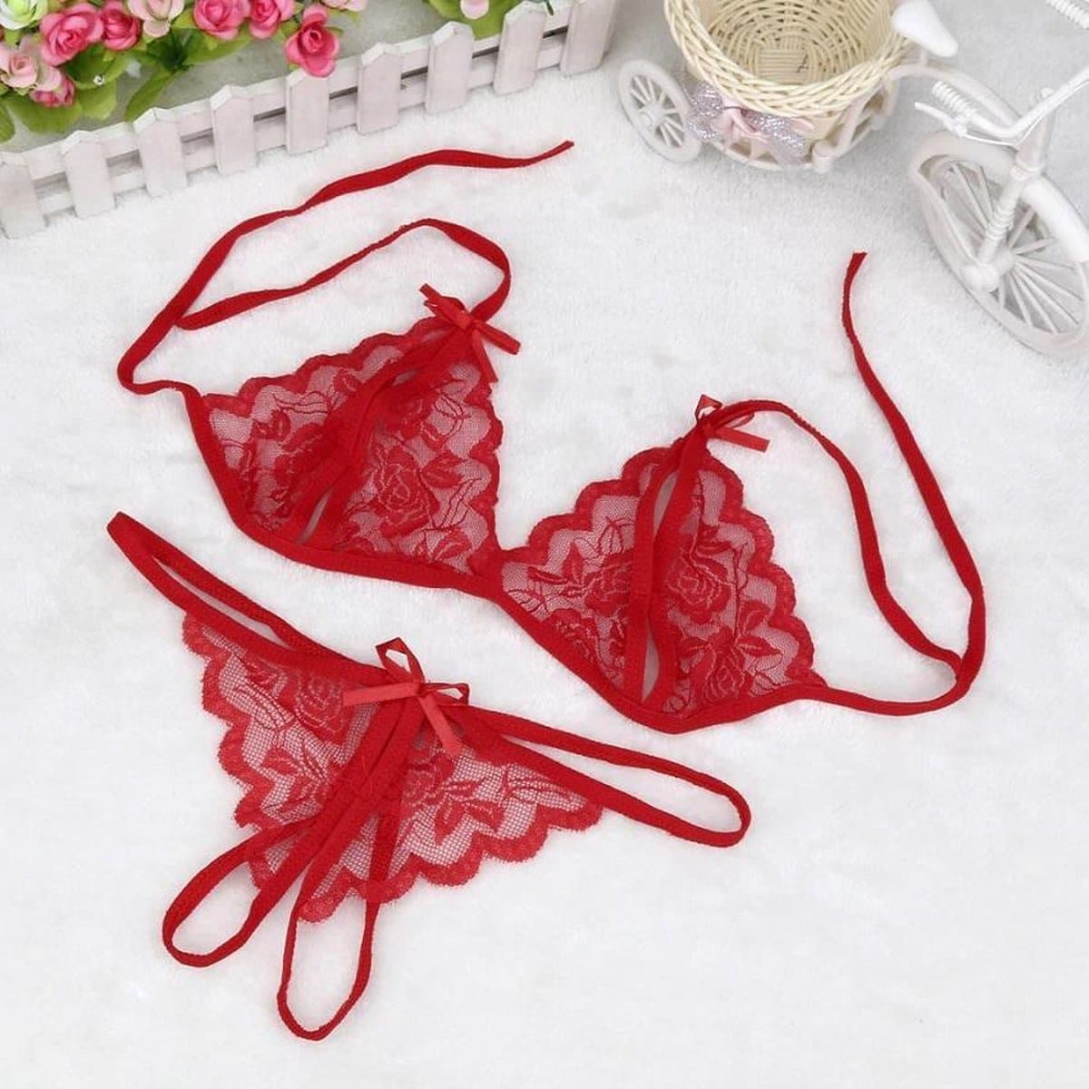LINGERIE SET top + slip - rood — afbeelding 1