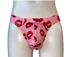 LekkerStout Heren String Kusjes-Print - Roze/Rood - Sexy Herenondergoed - Maat XL | ( LS246 )