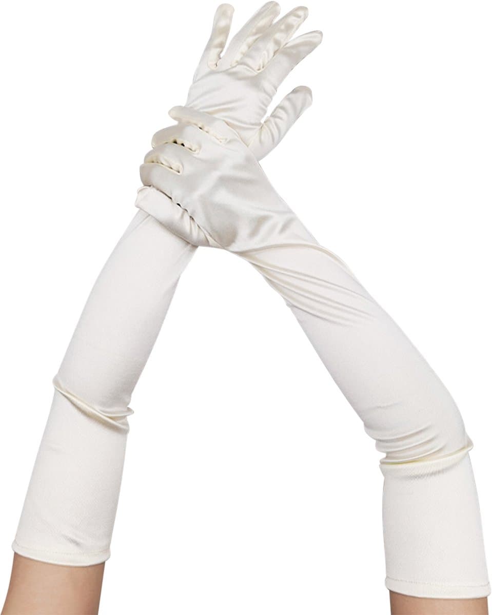 Lange dames handschoenen - extra lange satijnen stretch satijnen handschoenen - vintage feest dameshandschoenen - bruidshandschoenen - geschikt voor bruiden bruiloft opera theekransje — afbeelding 1