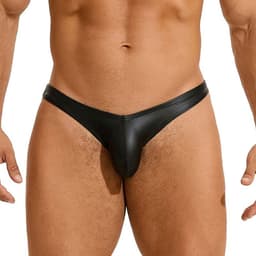 Erotische Heren Slip Zwart – Leatherlook Clubwear Ondergoed voor Mannen – SM Fetish String – cadeau voor hem — thumbnail 1