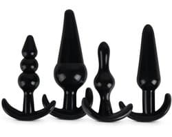 Banoch Buttplug Trainer Set | 4-delige Anaal Plug Set | Beginner Vriendelijk | Zwart Hygiënisch TPR | Oplopende Maten | voor man en vrouw