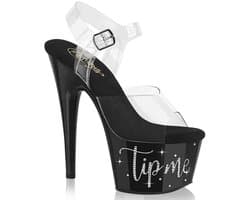 Pleaser - ADORE708TIP02 Sandaal met enkelband, Paaldans schoenen - US 8 - 38 Shoes - Zwart/Transparant