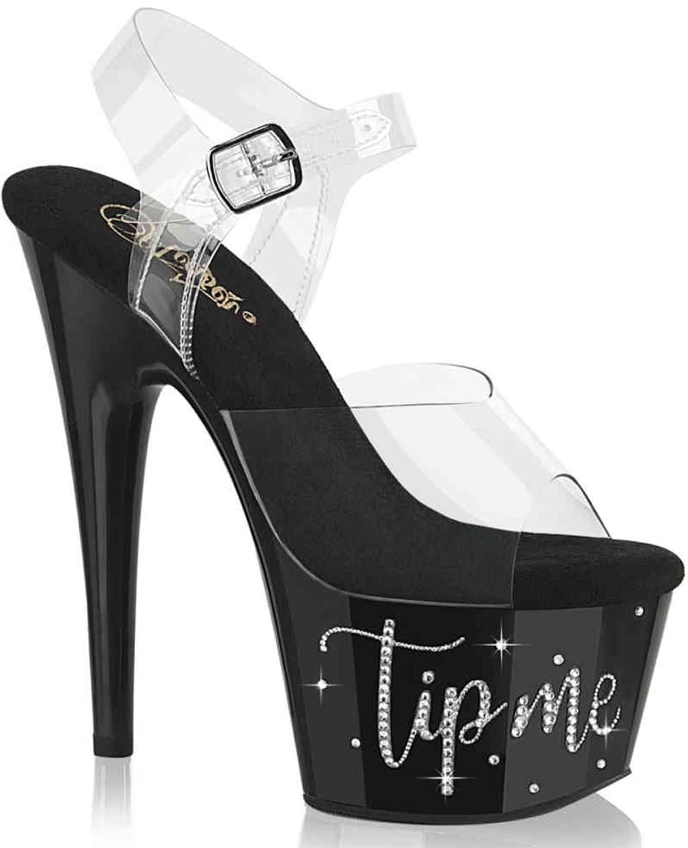 Pleaser - ADORE708TIP02 Sandaal met enkelband, Paaldans schoenen - US 8 - 38 Shoes - Zwart/Transparant — afbeelding 1