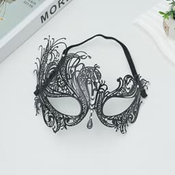 Venetiaans masker - Elegant zwart metalen masker - Met glinsterende strass steentjes - 26 × 16 CM - Luxe Masker Dames - Oogmasker - Maskerade - Gala Feest - Sexy Maskers - Verkleedkleding - Zwart — thumbnail 2
