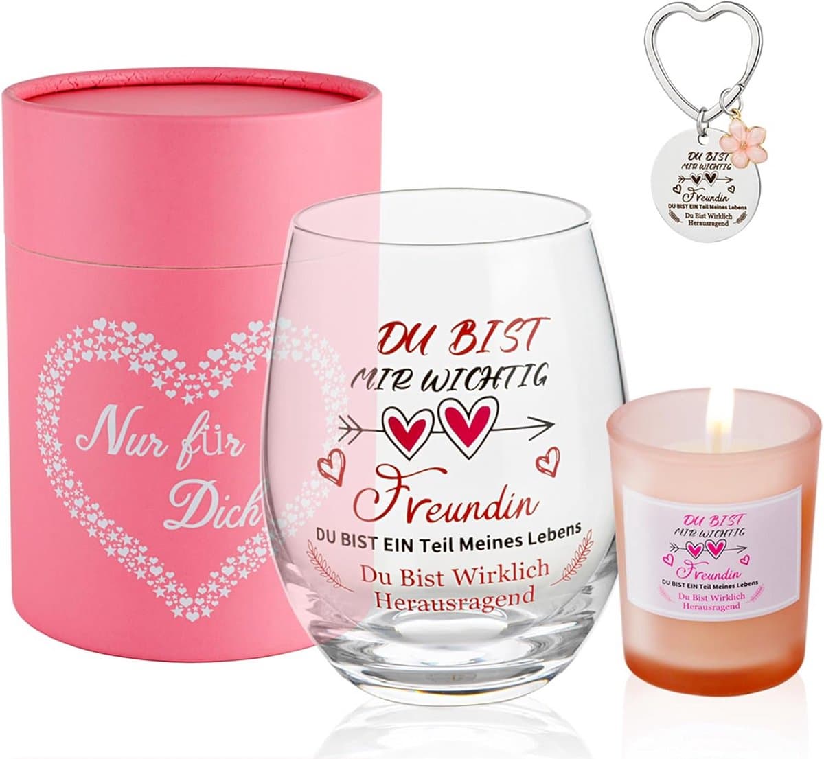 Persoonlijk Cadeau voor Vrouwen, Gegraveerd Wijnglas en Geurkaars Set, Perfect voor Verjaardagen en Speciale Gelegenheden — afbeelding 1