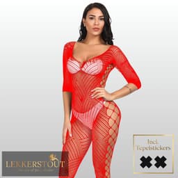Rode Catsuit met Open Design - Sexy Lingerie - Visnet - One Size S-L (36-40) | LS390 — thumbnail 3