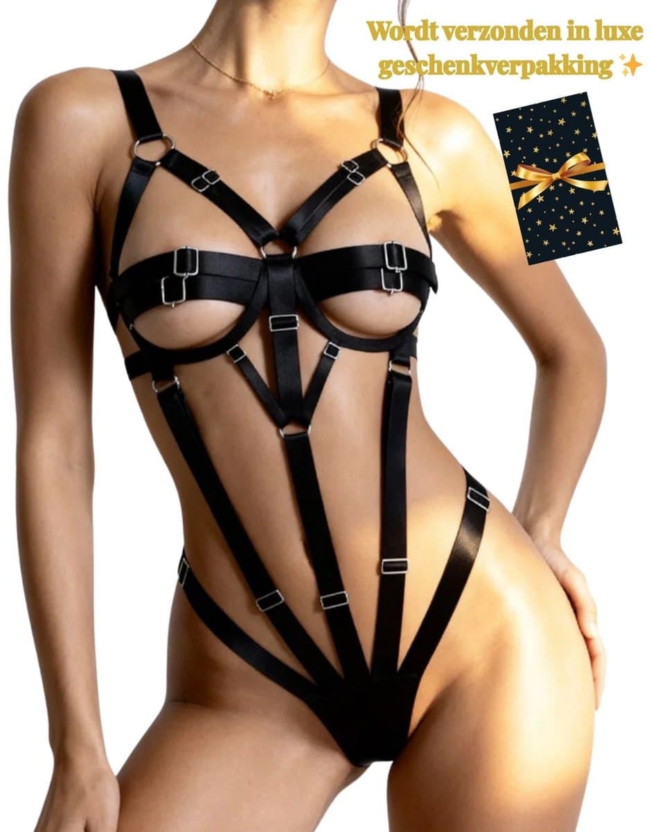 Sexy Lingerie Body – Premium – Classy Look – Lingerie Erotisch – Bondage Body – Open Cup – Erotische Lingerie – BDSM – Kinky – Sexy Lingerie Dames – Strappy – Fetish Body –Rollenspel – Madam Hommard – High End – Dare to Undress –Maat S, M, L, XL — afbeelding 1