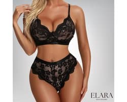 Elara Nora – Luxe Kanten Lingerieset voor Dames | Niet-Vorgevormde Bralette & High-Waist Slip | Comfortabel & Verleidelijk | Zwart | Maat XL