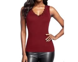 Dames langslijf shirt met lange mouwen, sexy V-hals top met kant, basis slim fit, elegant voor dagelijks gebruik
