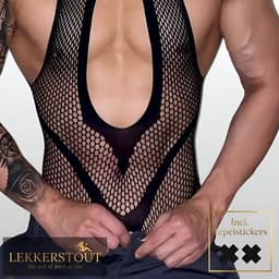 Heren Jarretel Bodystocking - Zwart - Visnet - Sexy Herenondergoed - One Size S-L (46-50) | LS074 — thumbnail 2