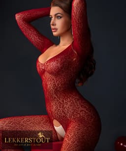 Catsuit Bordeaux Rood Visnet met Open Kruis en Lange Off-shoulder Mouwen - Sexy Lingerie - One Size S-L (36-40) | LS312 — thumbnail 5