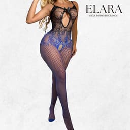 Elara - Aveline - Bodystocking Erotische Lingerie met Open Kruis - Catsuit - S t/m XL - Sexy Dames Lingerie - Zwart/Blauw — thumbnail 5